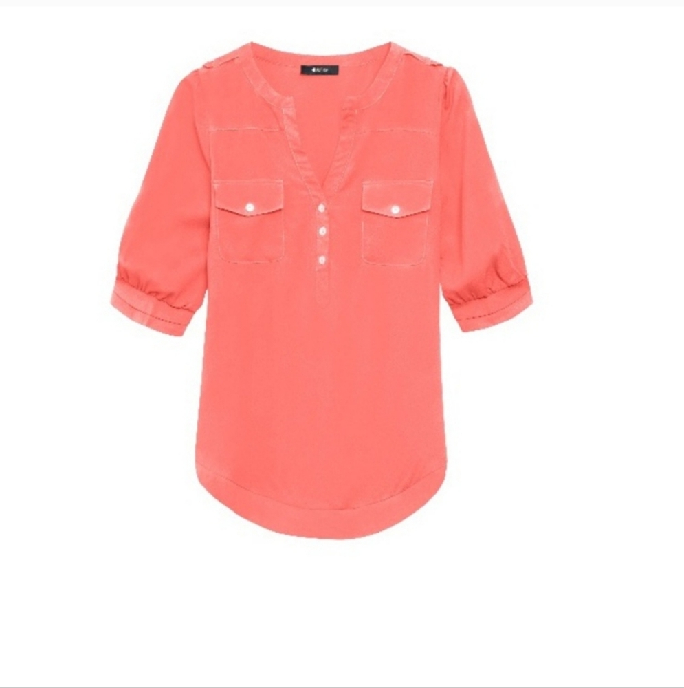 41 Hawthorn Coral Split-Neck Utility Blouse